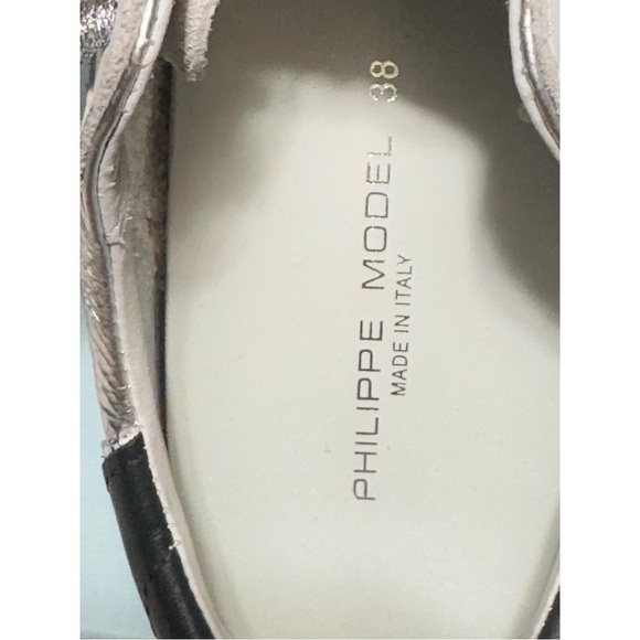 Philippe Model Paris Prsx Low Top Metallic Silver Leather Women's Sneaker Size 8 - Picture 13 of 15
